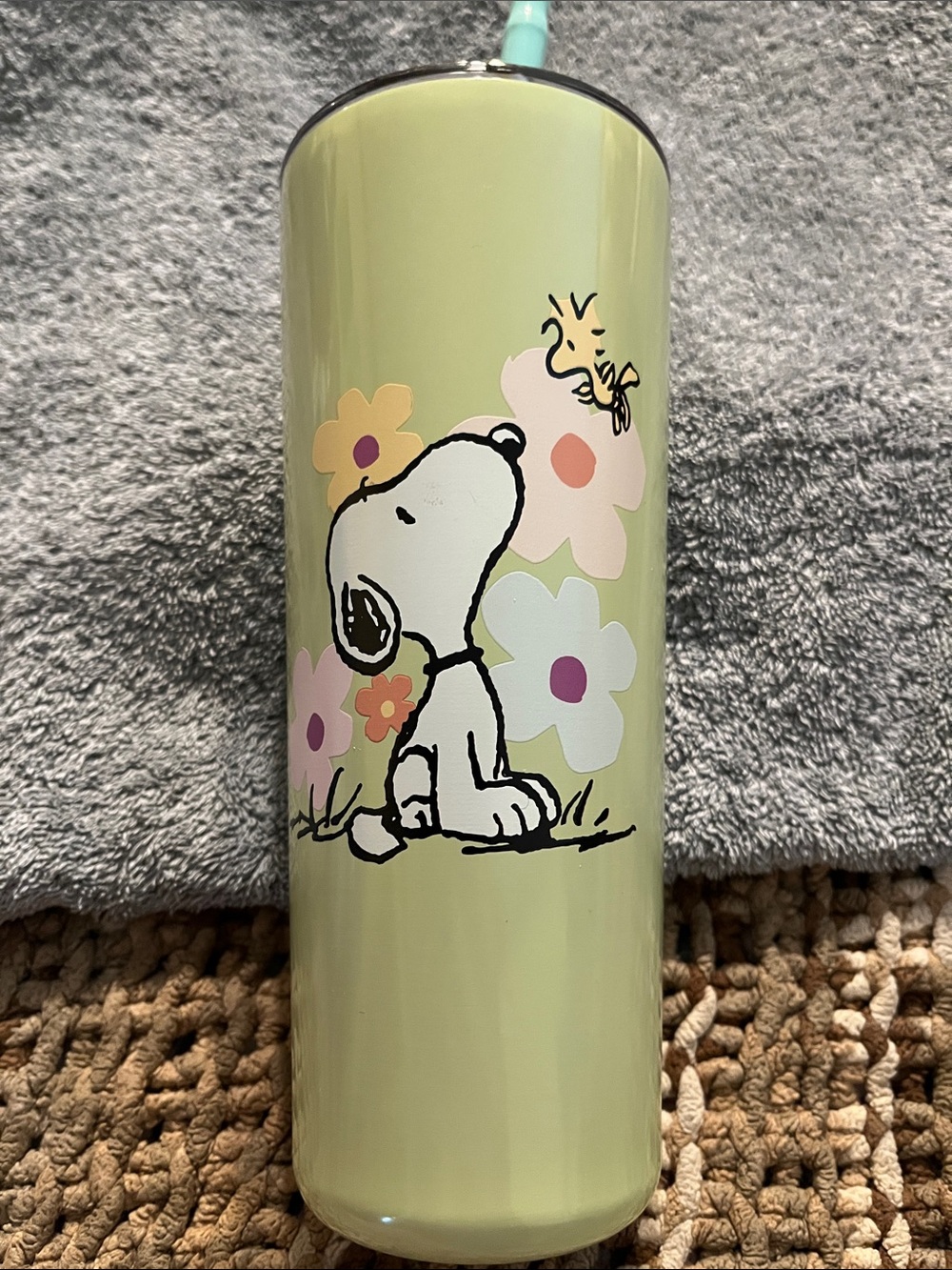 NWOT Snoopy Floral Stainless Tumbler in Light Green 24oz Cold Beverage